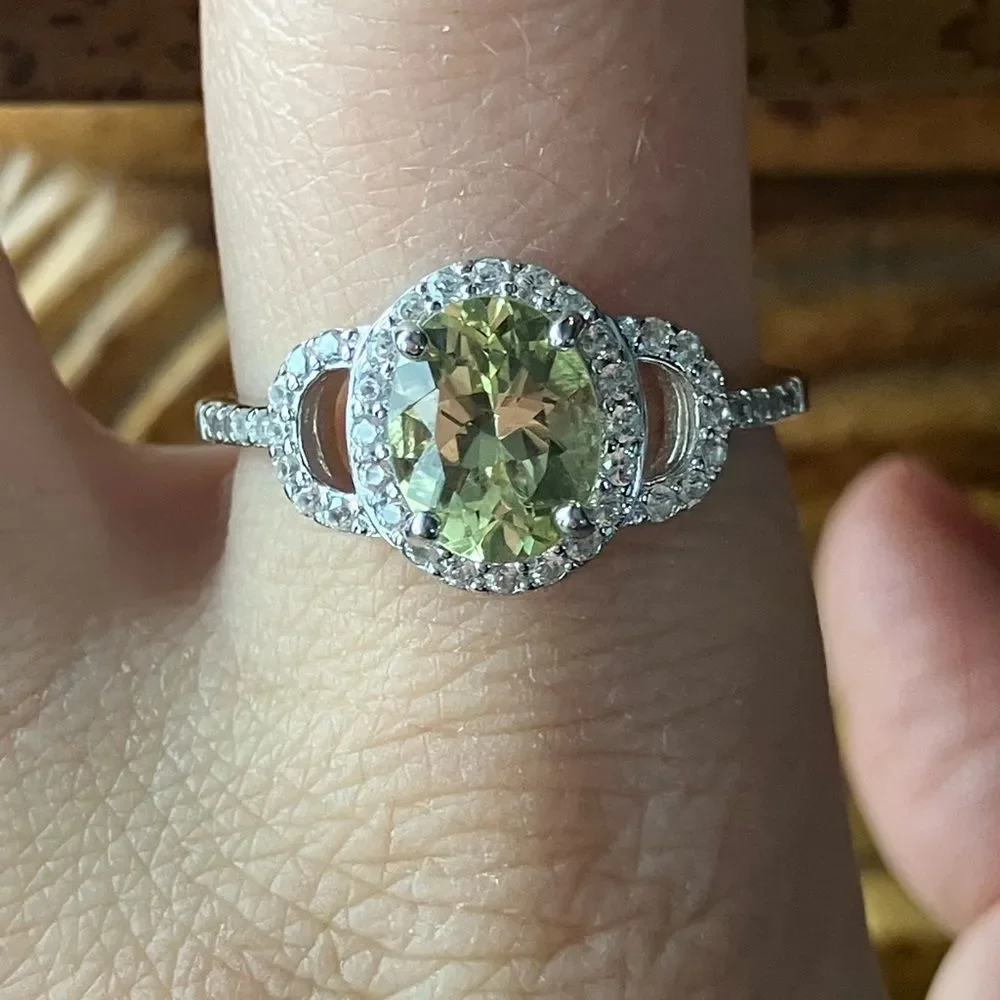Natural Canary Apatite Sterling Silver Ring Size 10